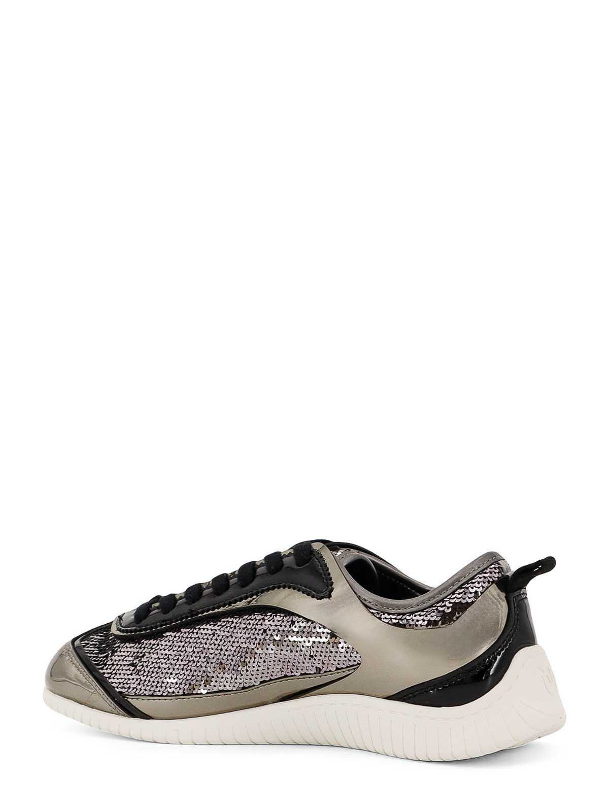 Pinko Reby 10 Mirror Fabric Sneakers With Sequins In Gray