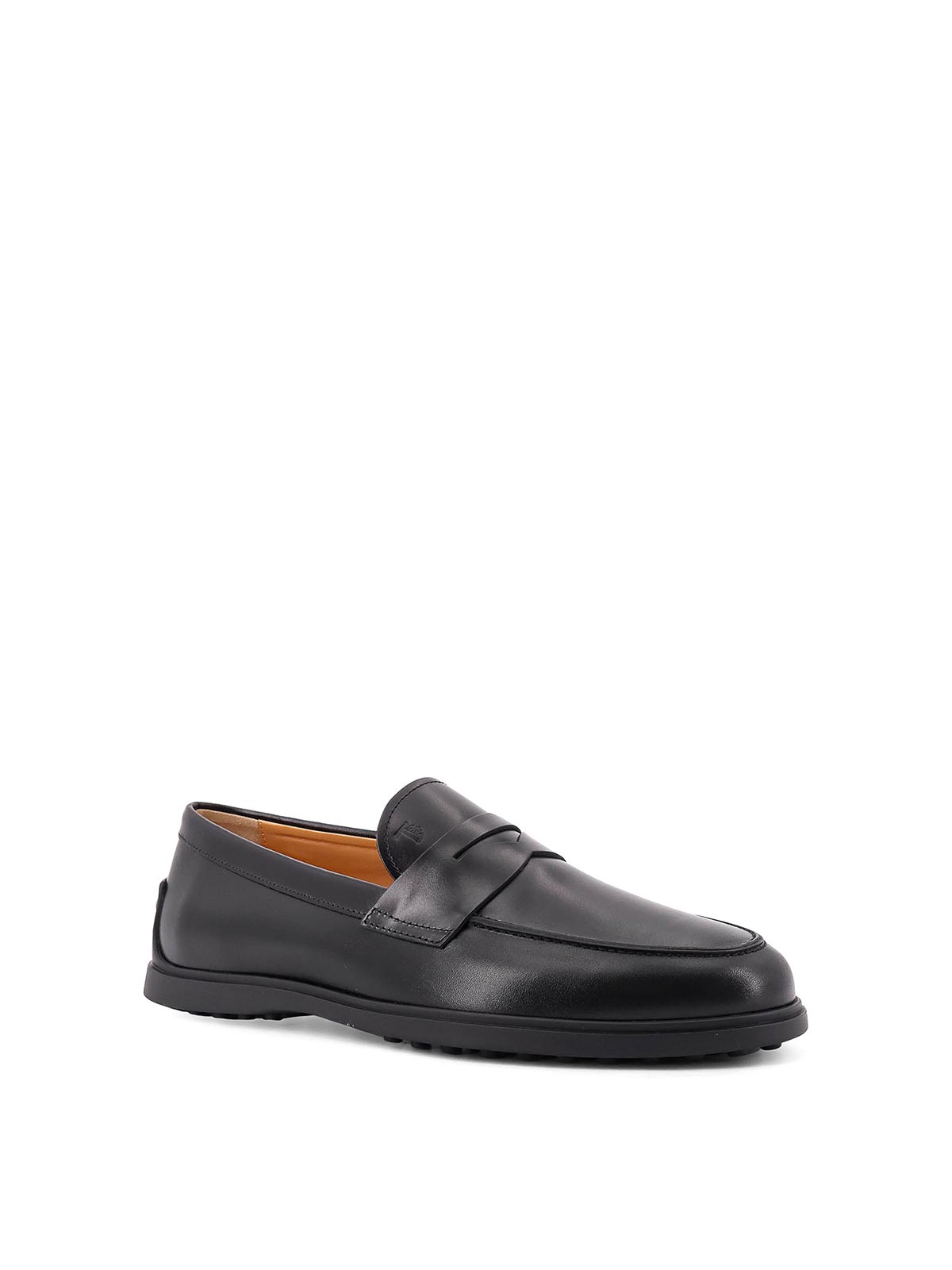 Tod's Logo Engraved Leather Loafers In Black