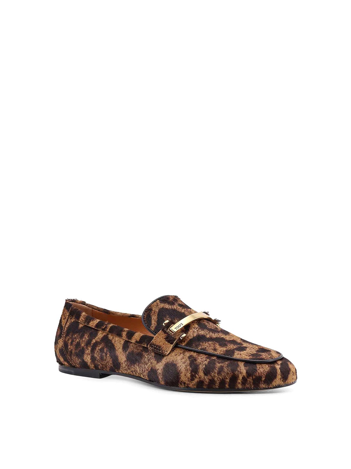 Tod's Brown Loafers With Logo Plaque On The Front And All-over Leopard Motif In Suede Woman In Brown
