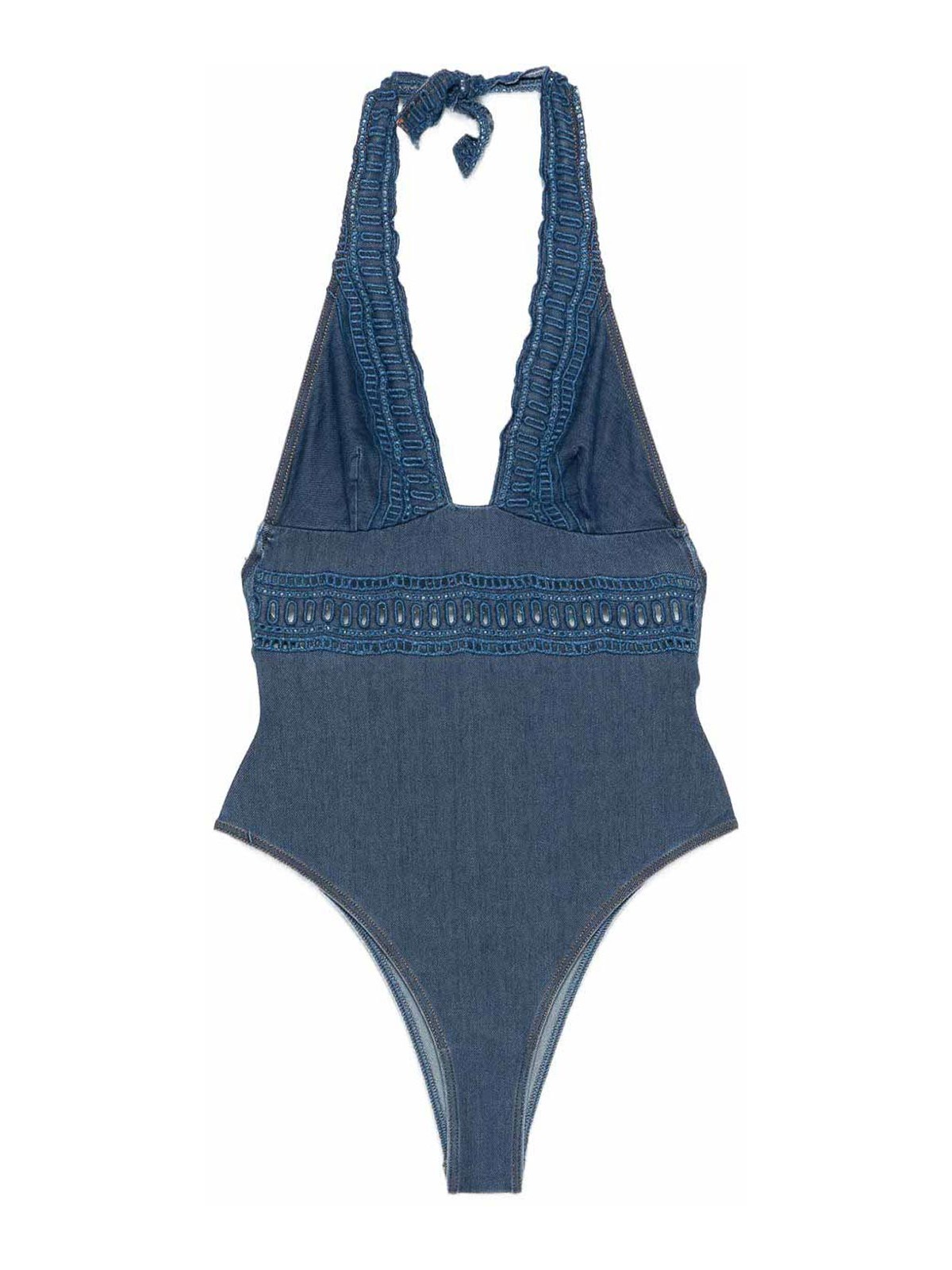 Ermanno Scervino Blue Lace-detail Swimsuit In Blue