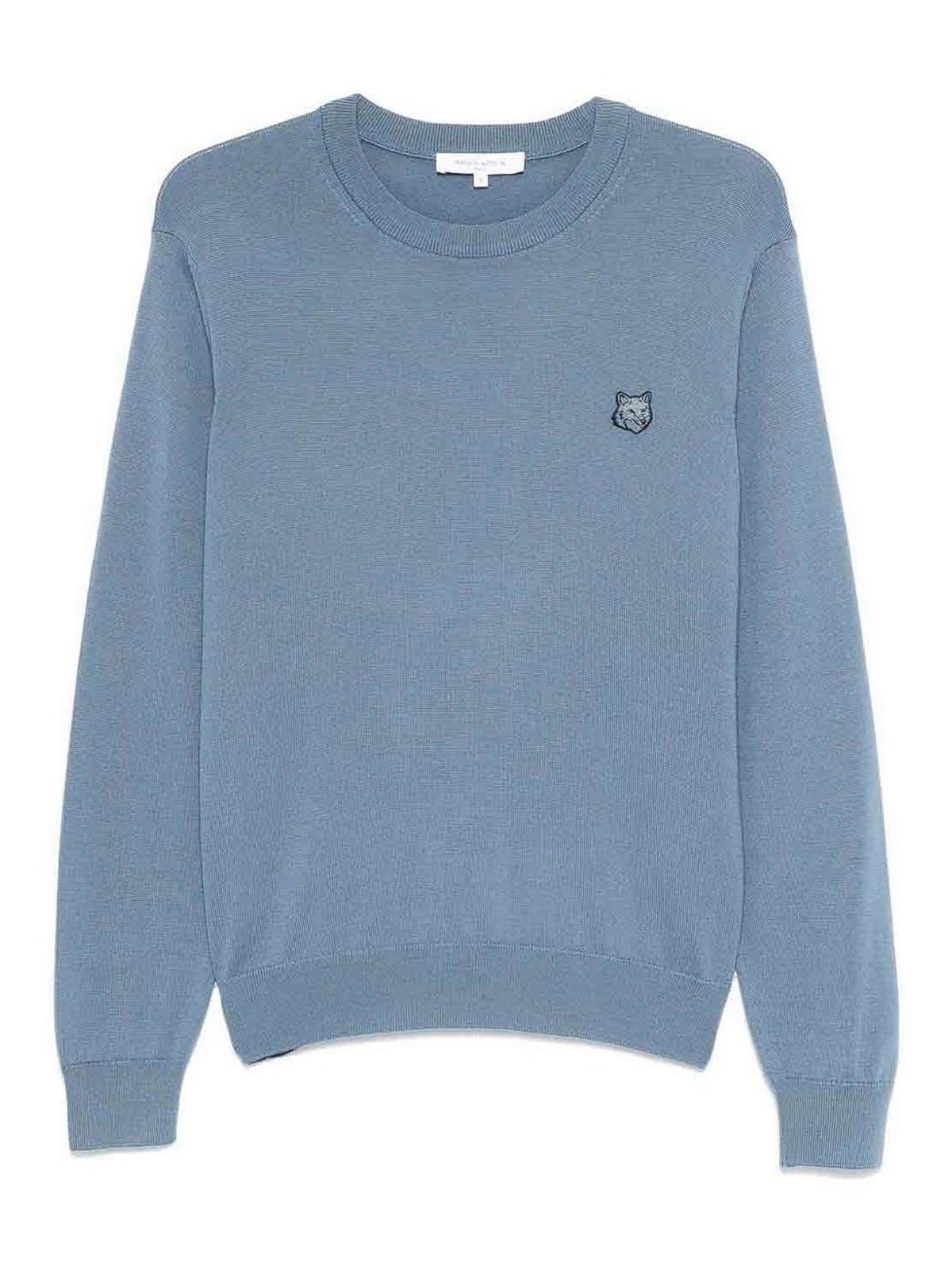 Maison Kitsuné Fox Head Crew Neck Wool Jumper In Blue