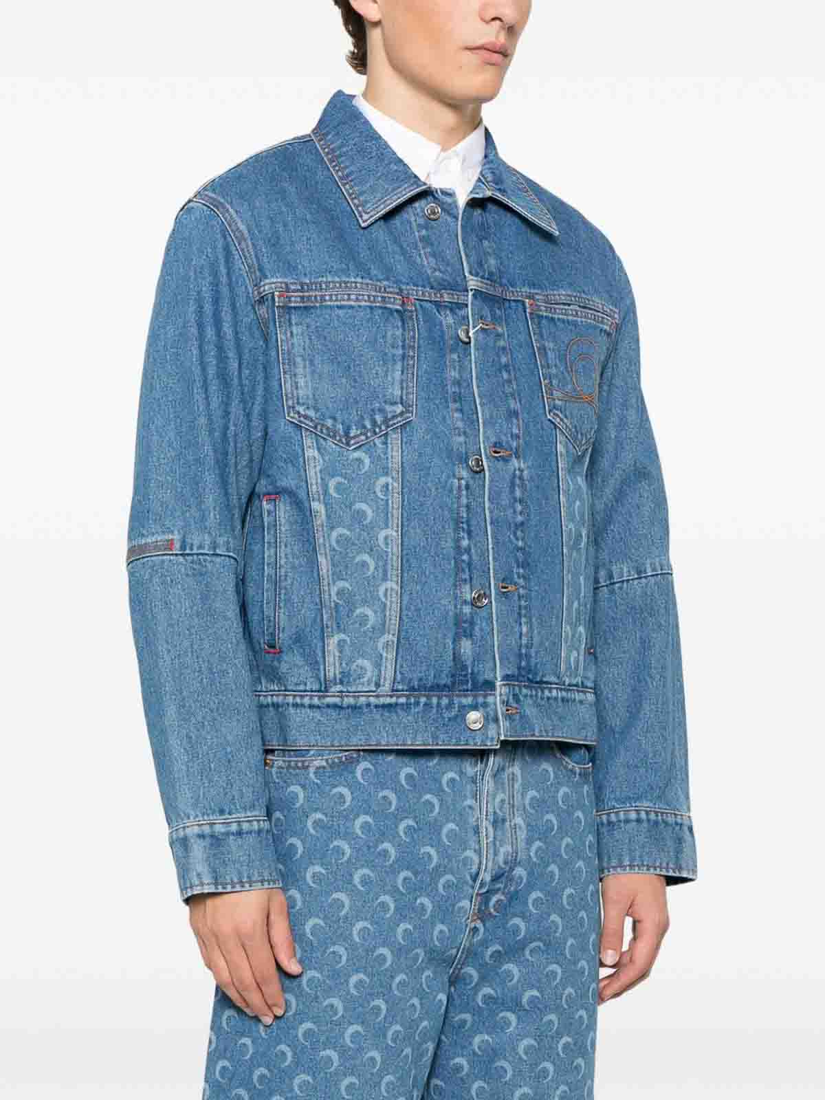 Marine Serre Structured Denim Jacket Featuring Chest Pockets In Blue