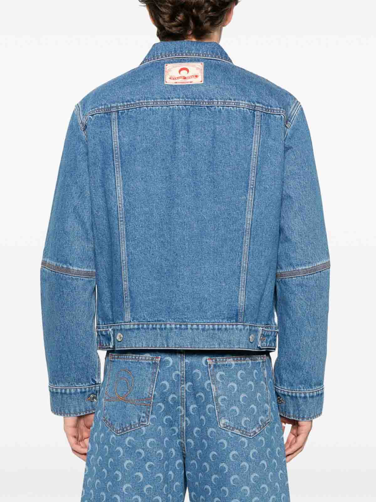 Marine Serre Structured Denim Jacket Featuring Chest Pockets In Blue