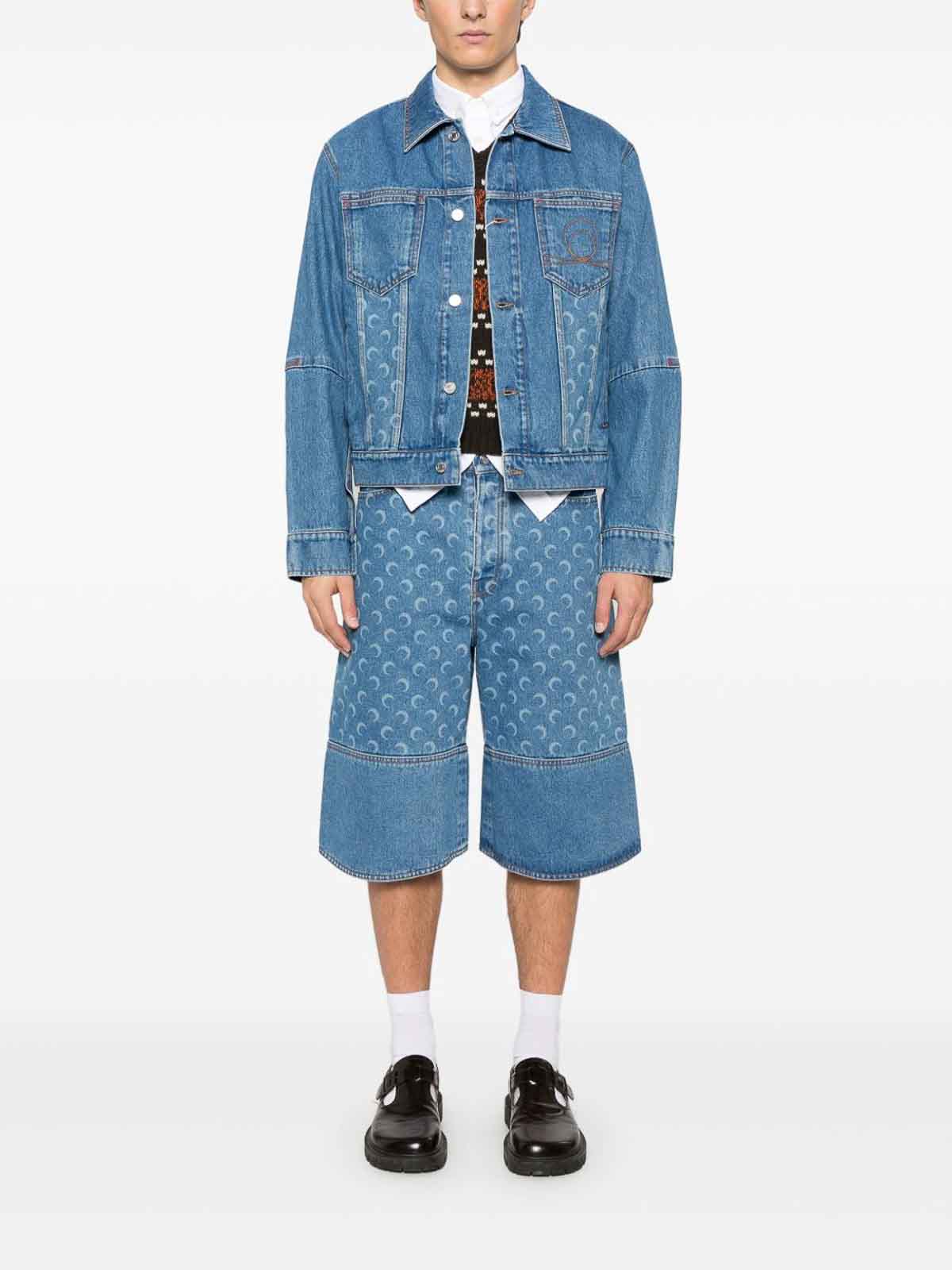 Marine Serre Structured Denim Jacket Featuring Chest Pockets In Blue