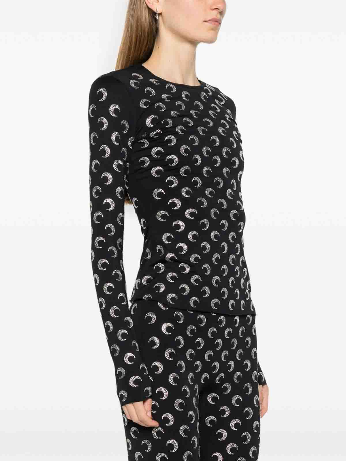 Marine Serre Moon Strass Crewneck Top In Black