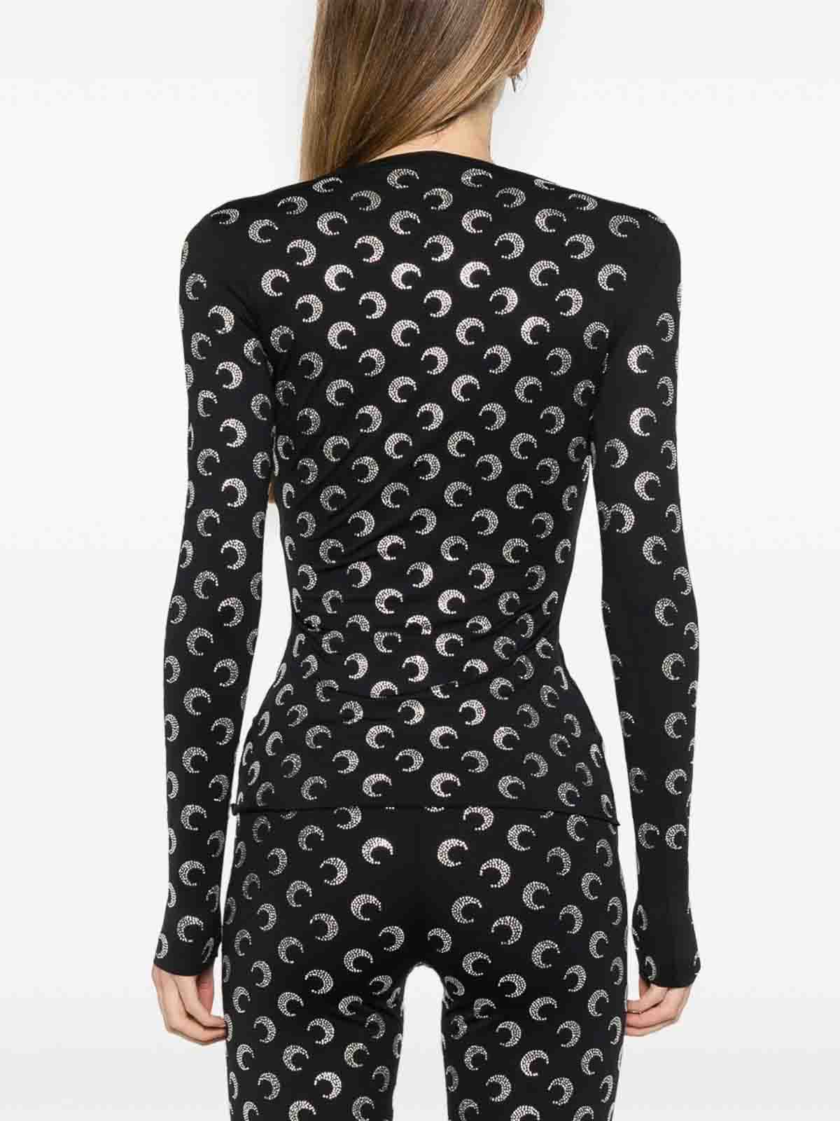 Marine Serre Moon Strass Crewneck Top In Black