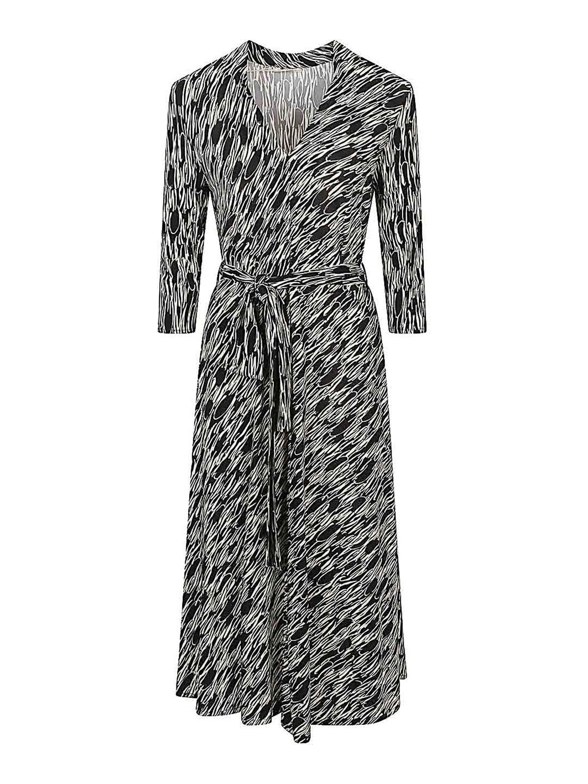 Siyu Abstract-print Belted-waist Midi Dress In Black
