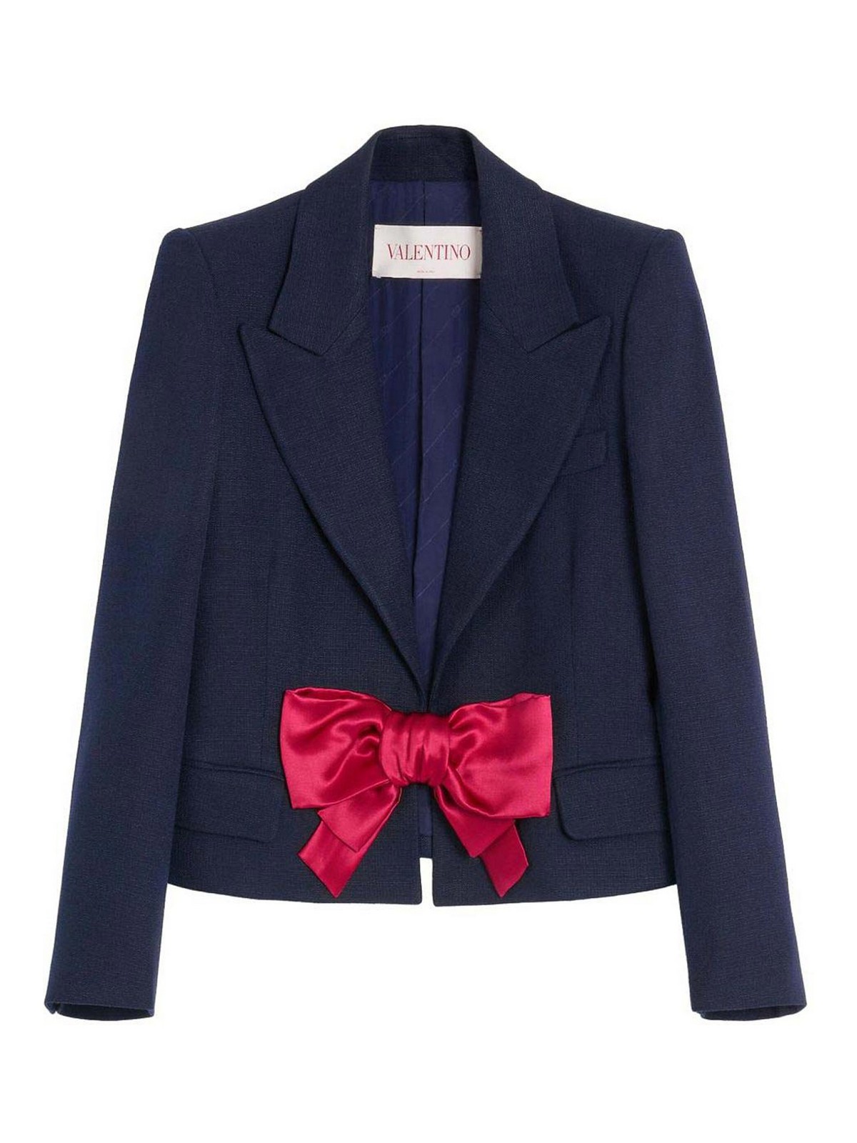 Valentino Single Breasted Viscose Blazer With Bow In Blue