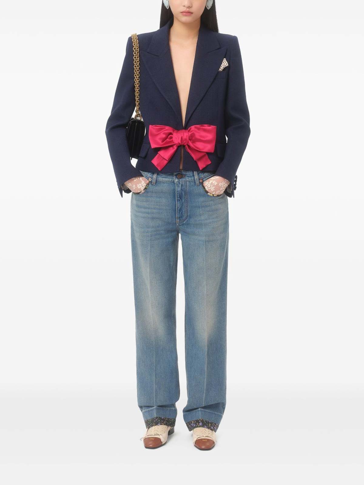 Valentino Single Breasted Viscose Blazer With Bow In Blue
