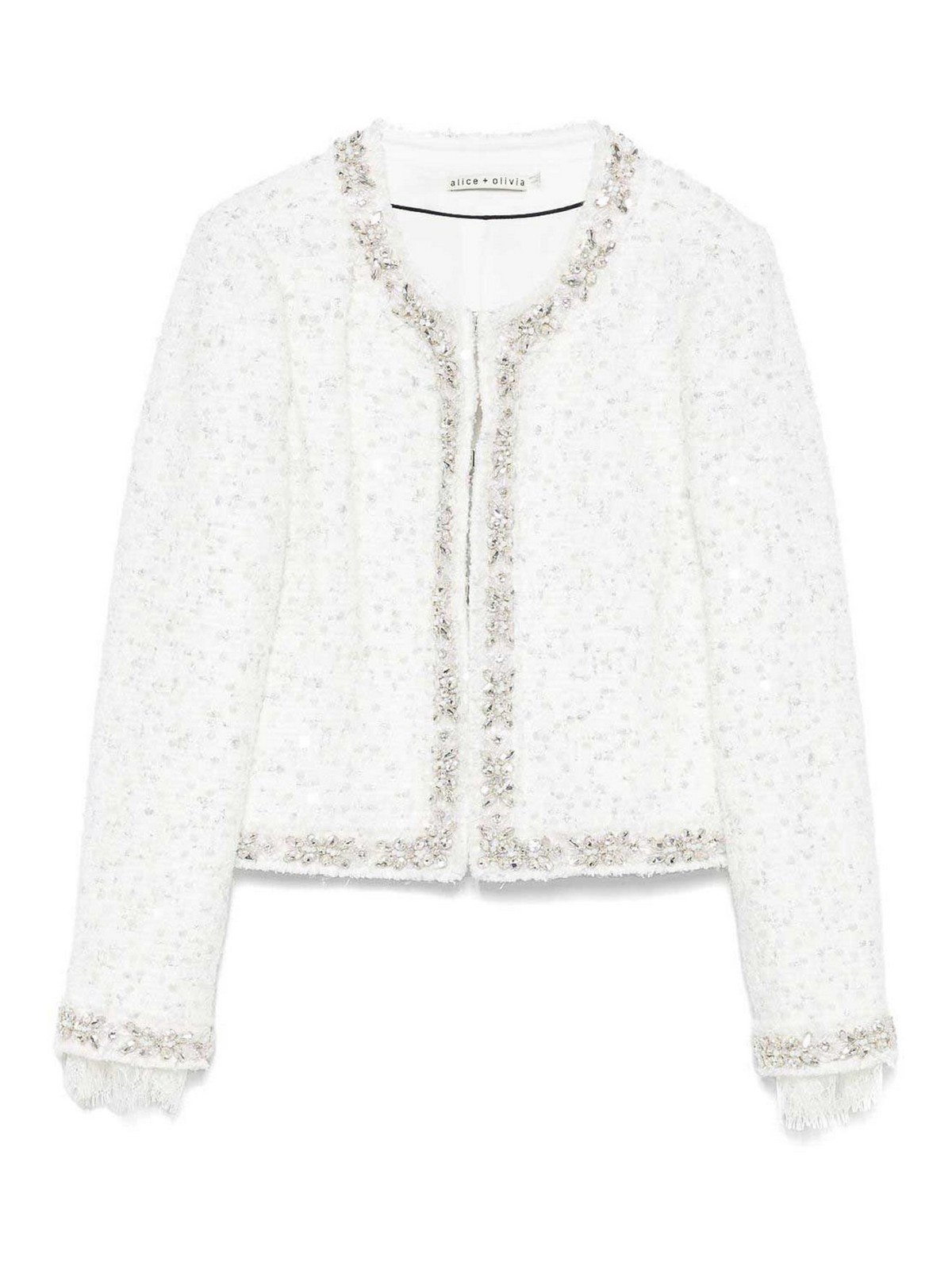 Alice And Olivia Embroidered Short Jacket In White