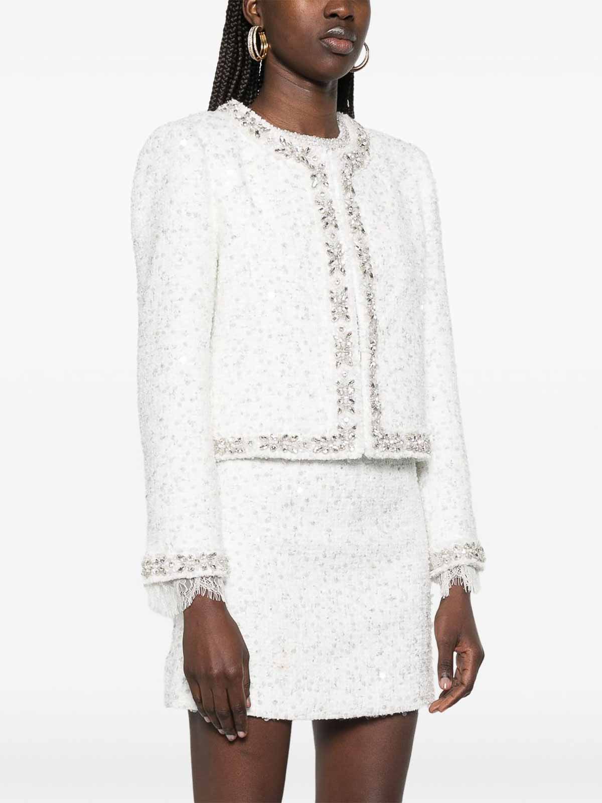 Alice And Olivia Embroidered Short Jacket In White