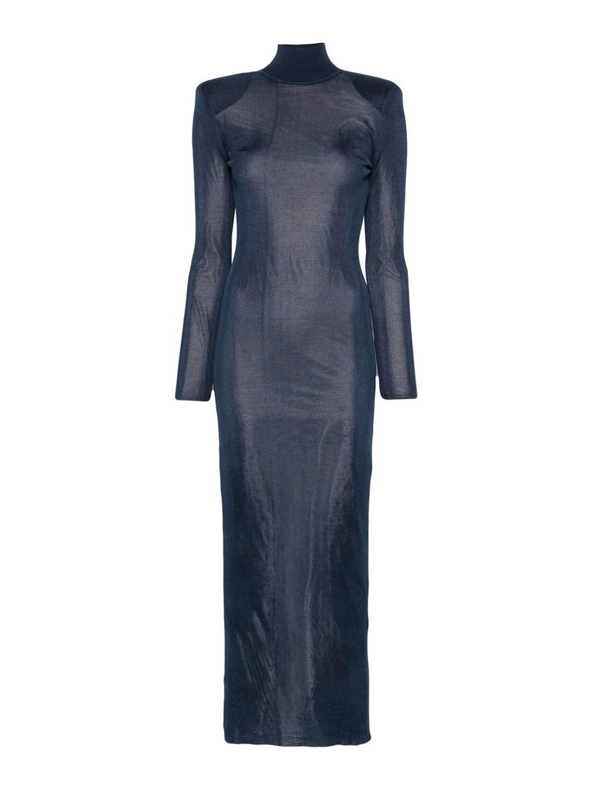 Self-portrait Floor-length Dress With Mock Neck In Blue