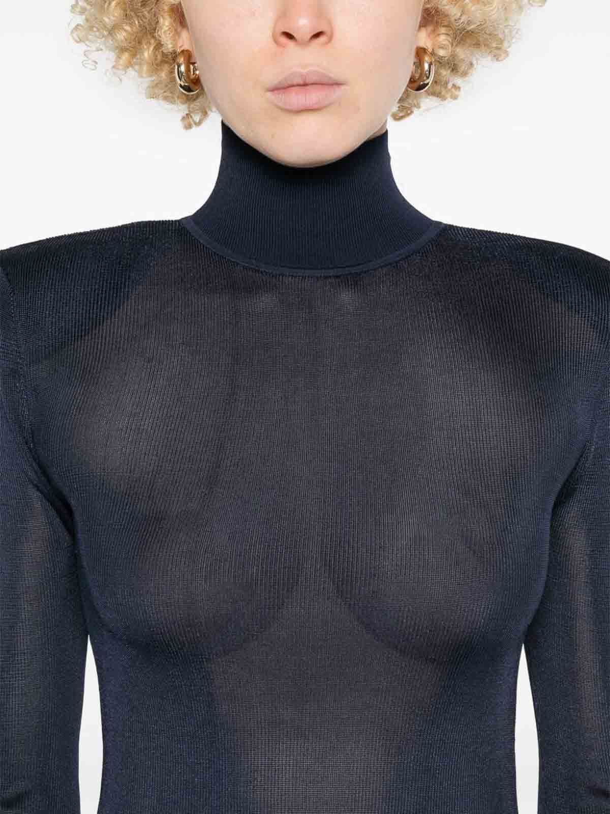 Self-portrait Floor-length Dress With Mock Neck In Blue