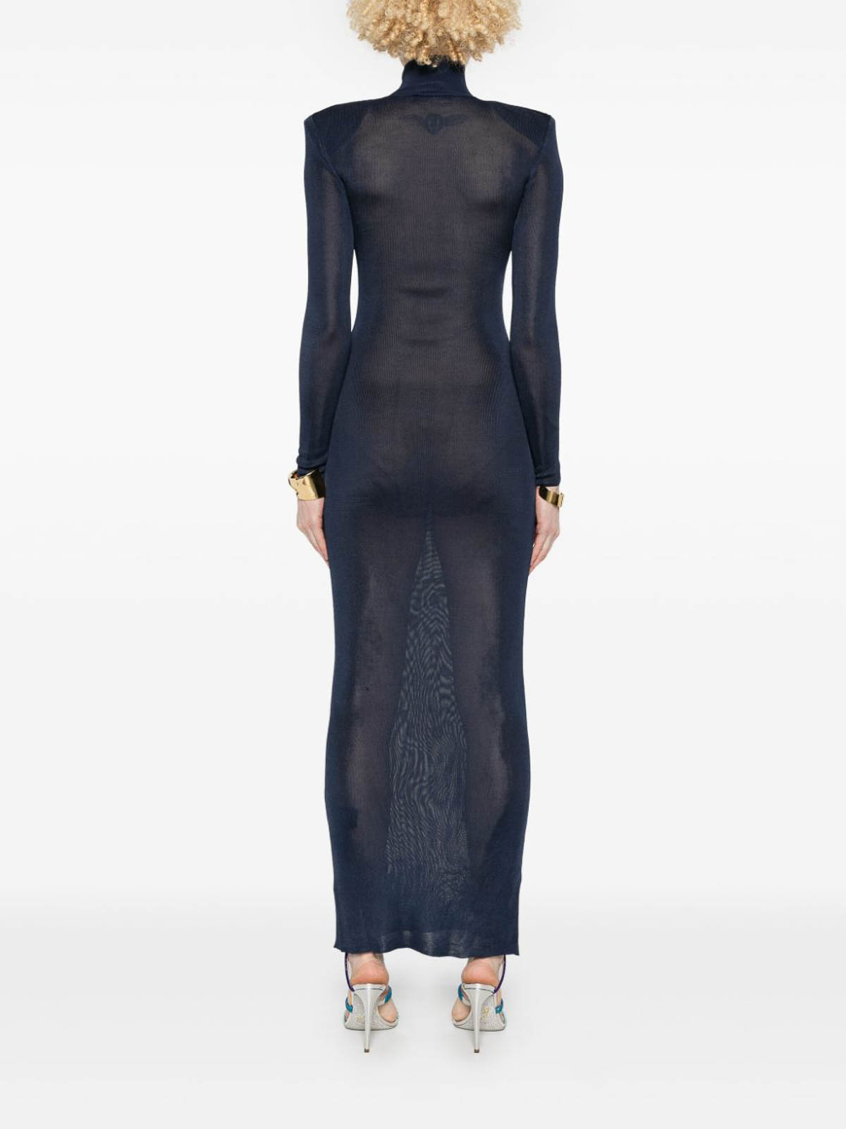 Self-portrait Floor-length Dress With Mock Neck In Blue