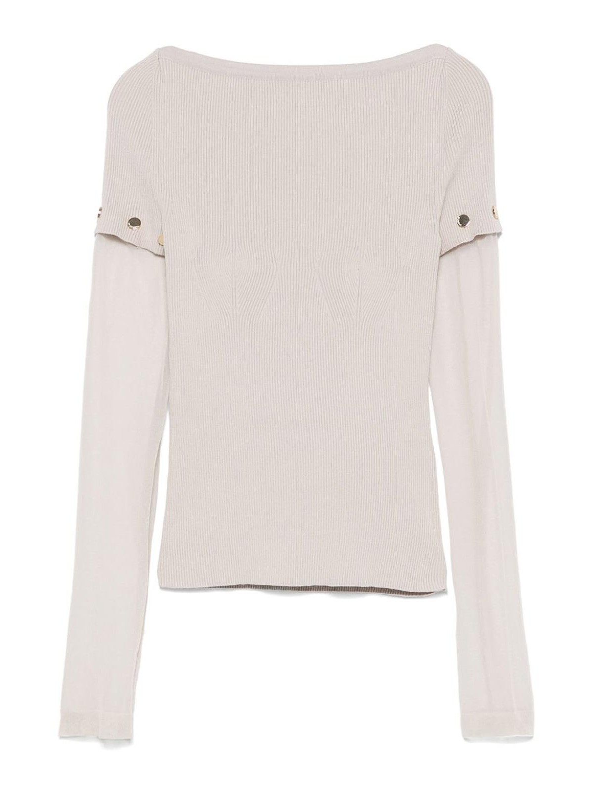 Sportmax Layered Chenille Crewneck Sweater With Detachable Sleeves In Neutral