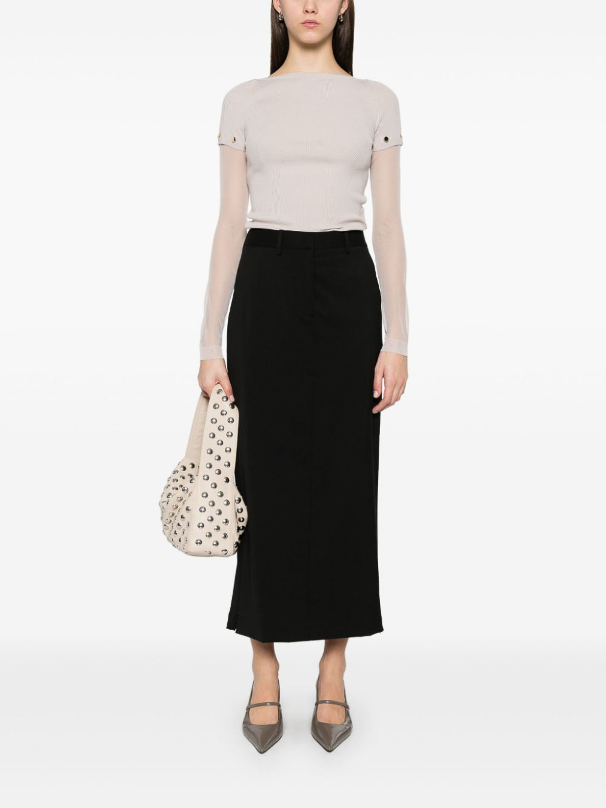 Sportmax Layered Chenille Crewneck Sweater With Detachable Sleeves In Neutral