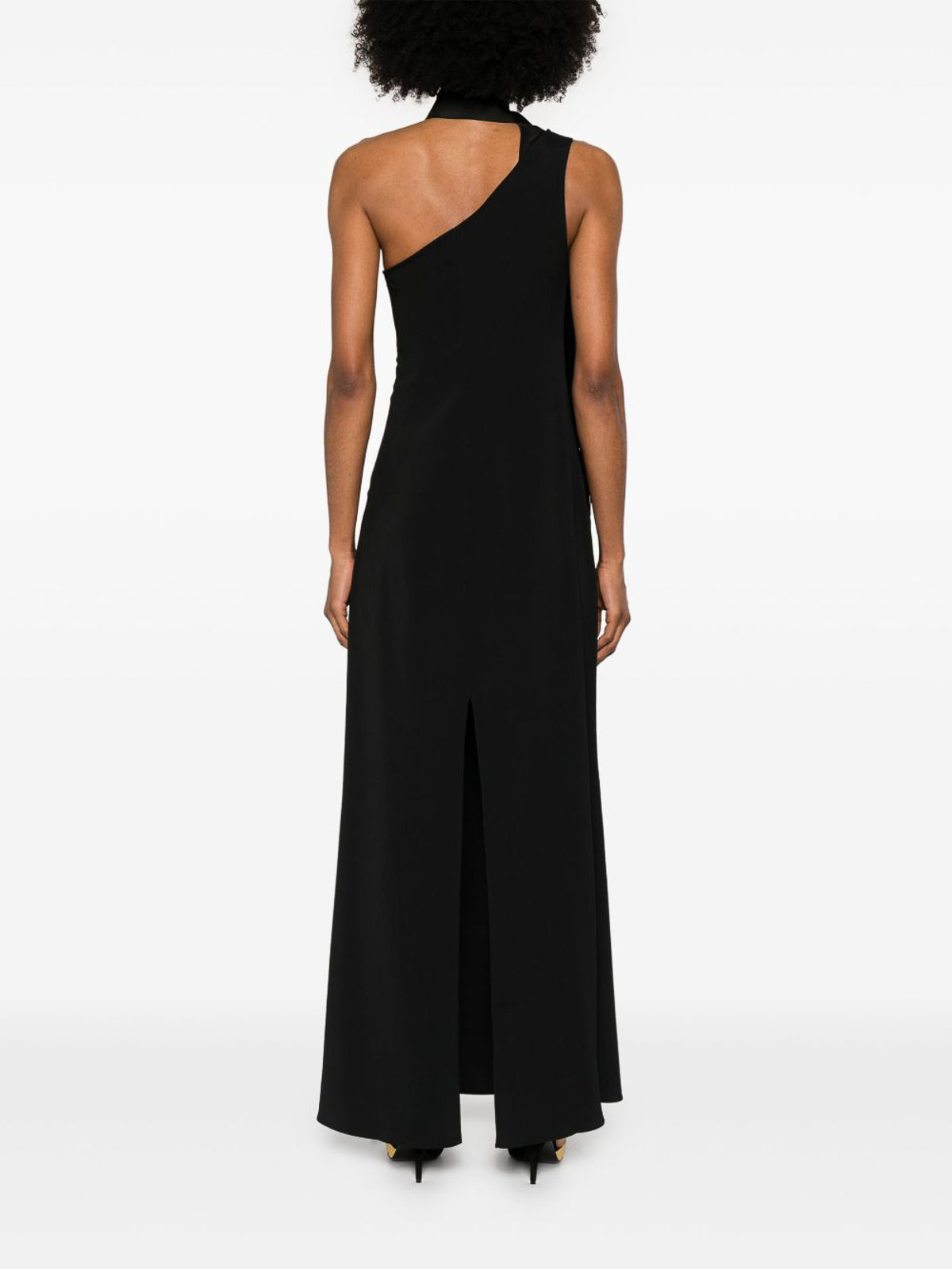 Taller Marmo Fringe Detail One-shoulder Maxi Dress In Black