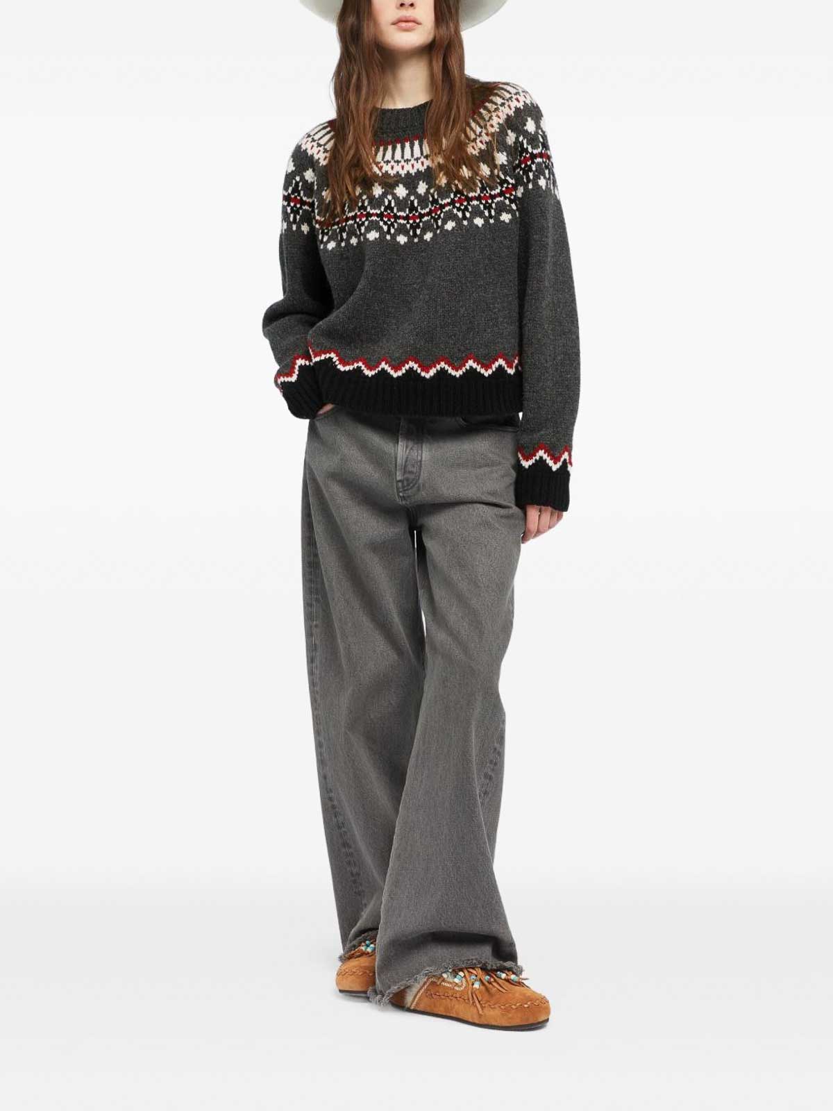 Alanui Cozy Winter Wool Crewneck Sweater In Gray