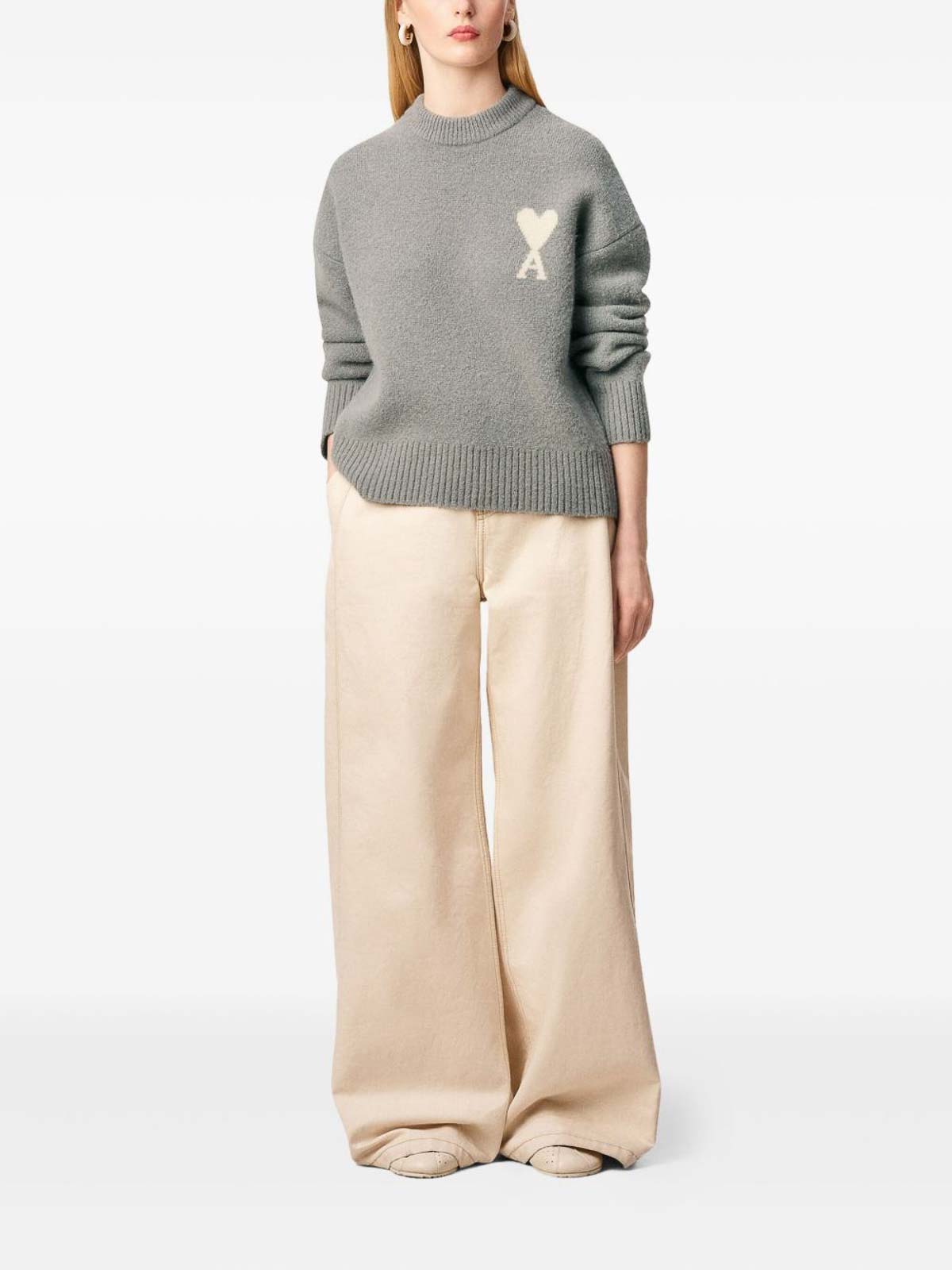 Ami Alexandre Mattiussi Grey Alpaca Ami De Coeur Crewneck Sweater Grey In Gray