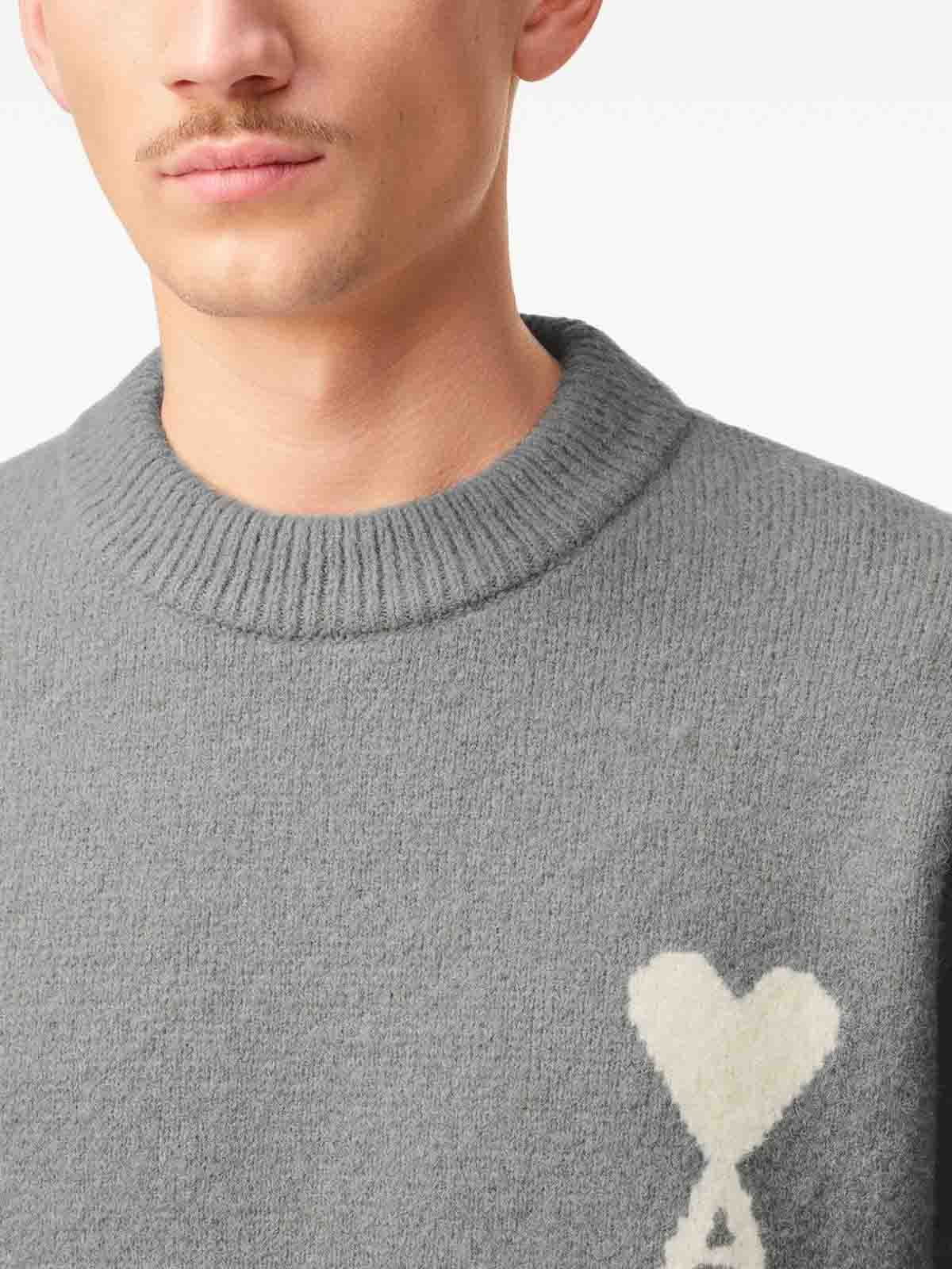 Ami Alexandre Mattiussi Grey Alpaca Ami De Coeur Crewneck Sweater Grey In Gray