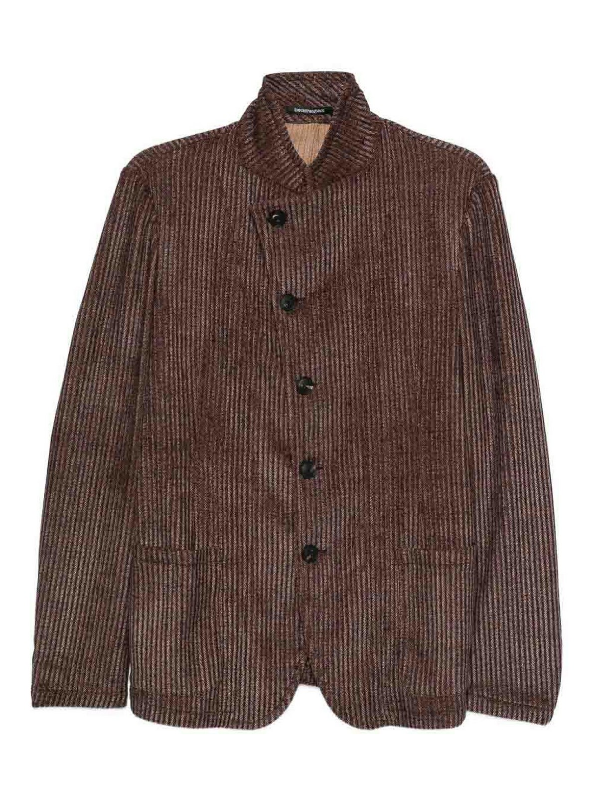 Emporio Armani Single-breasted Blazer Jacket Textured Finish In Brown