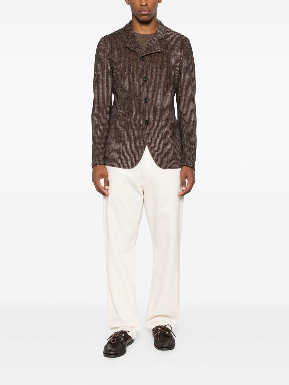 Emporio Armani Single-breasted Blazer Jacket Textured Finish In Brown