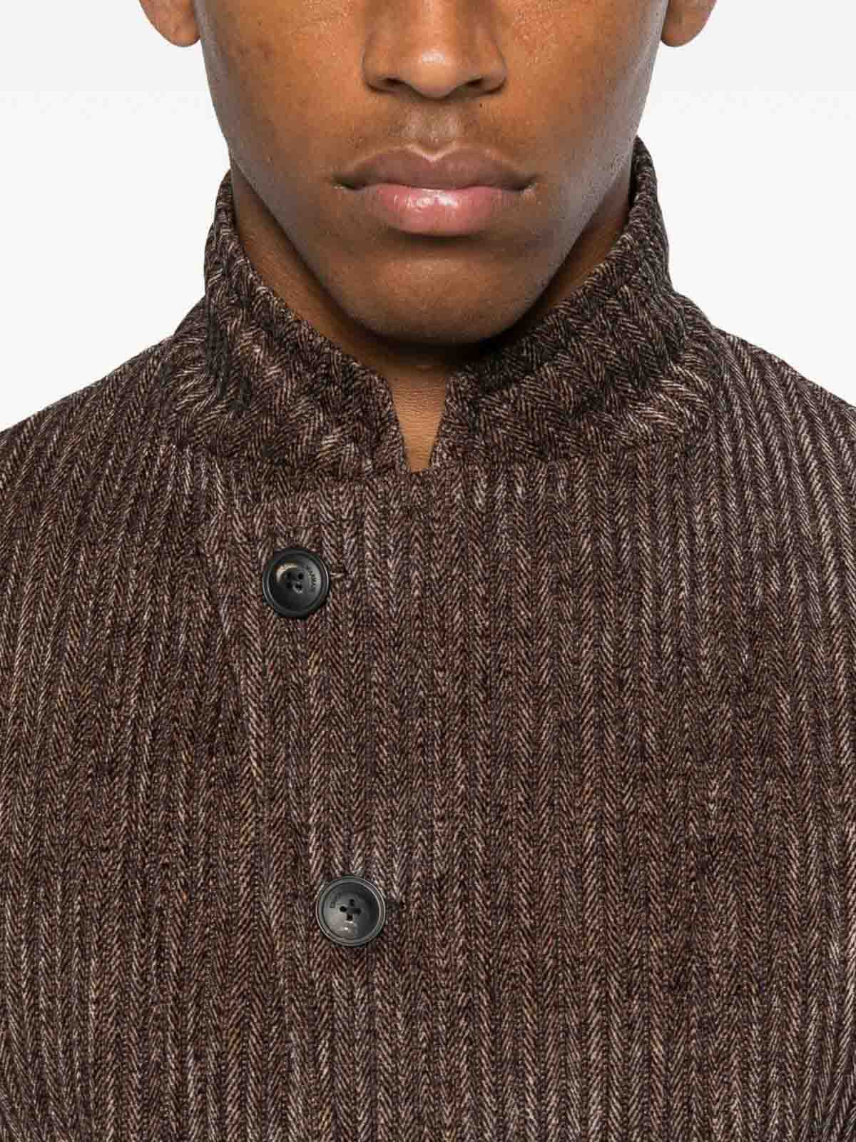 Emporio Armani Single-breasted Blazer Jacket Textured Finish In Brown