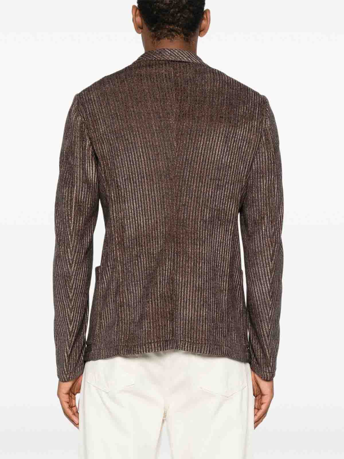 Emporio Armani Single-breasted Blazer Jacket Textured Finish In Brown