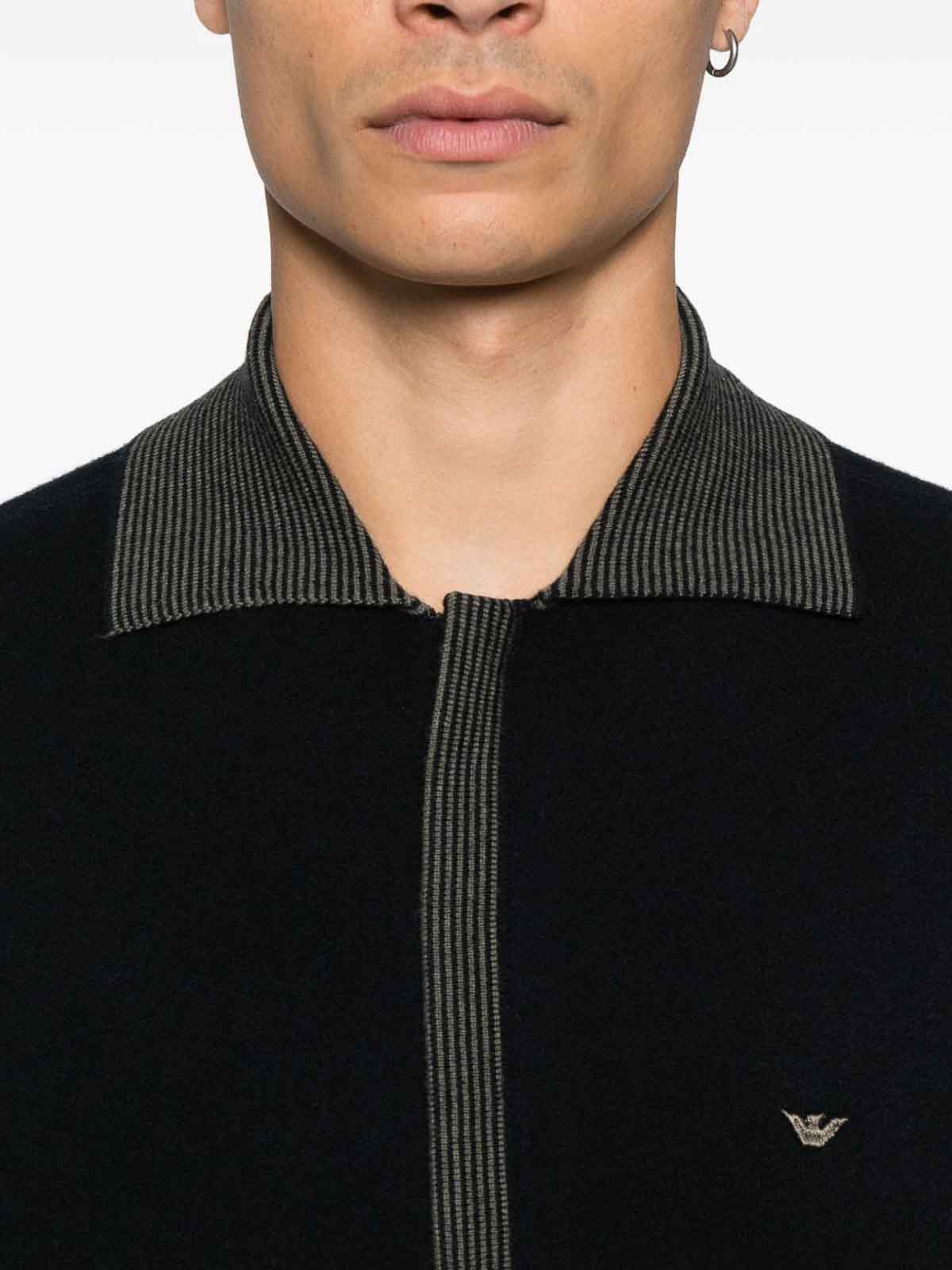 Emporio Armani Blue Ribbed-trimmed Zip-up Cardigan In Black
