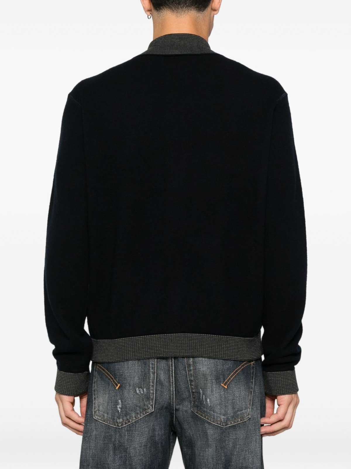 Emporio Armani Blue Ribbed-trimmed Zip-up Cardigan In Black