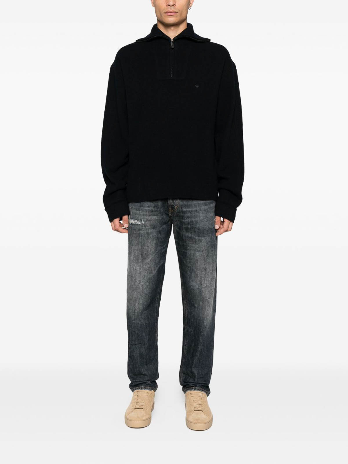Emporio Armani Half Zip Turtle Neck Sweater Clothing In Black