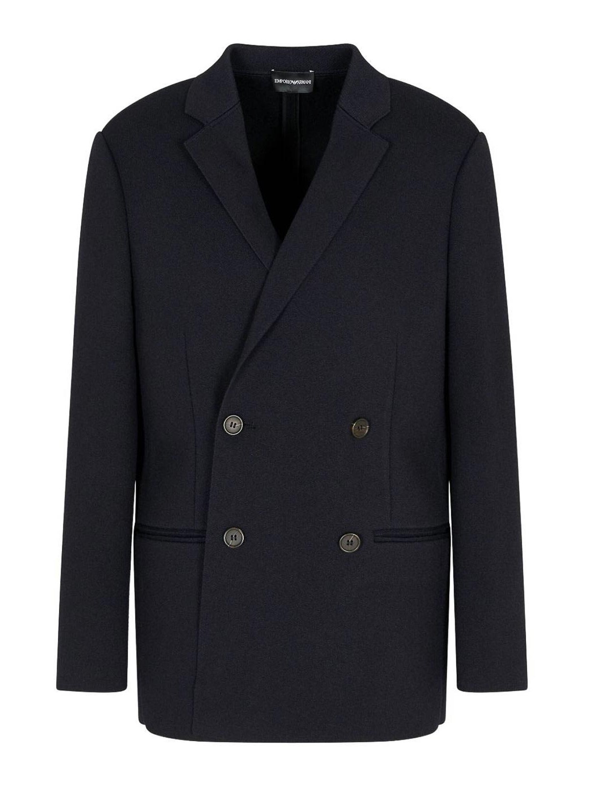 Emporio Armani Double-breasted Blazer In A Twill Bull Fabric In Black