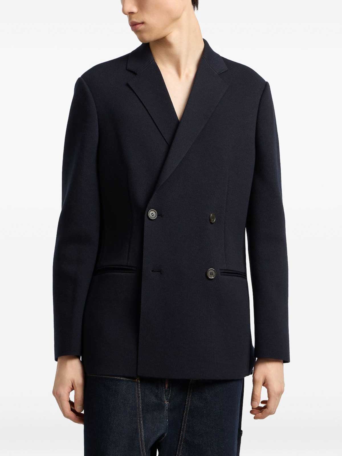 Emporio Armani Double-breasted Blazer In A Twill Bull Fabric In Black