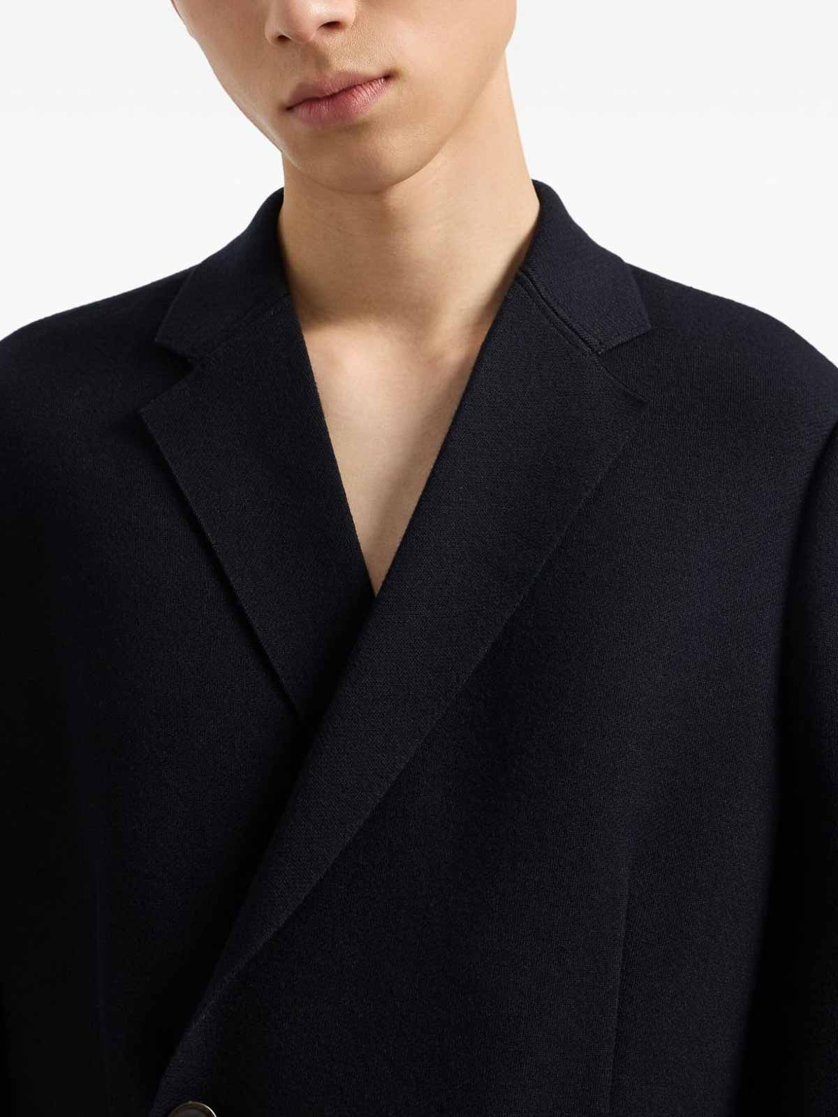 Emporio Armani Double-breasted Blazer In A Twill Bull Fabric In Black