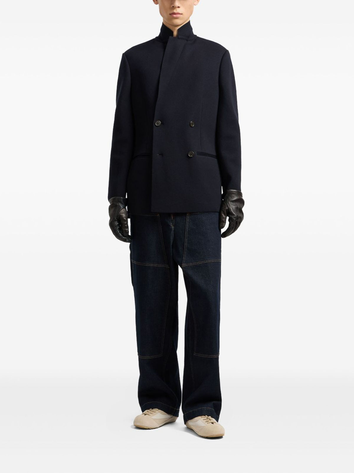 Emporio Armani Double-breasted Blazer In A Twill Bull Fabric In Black