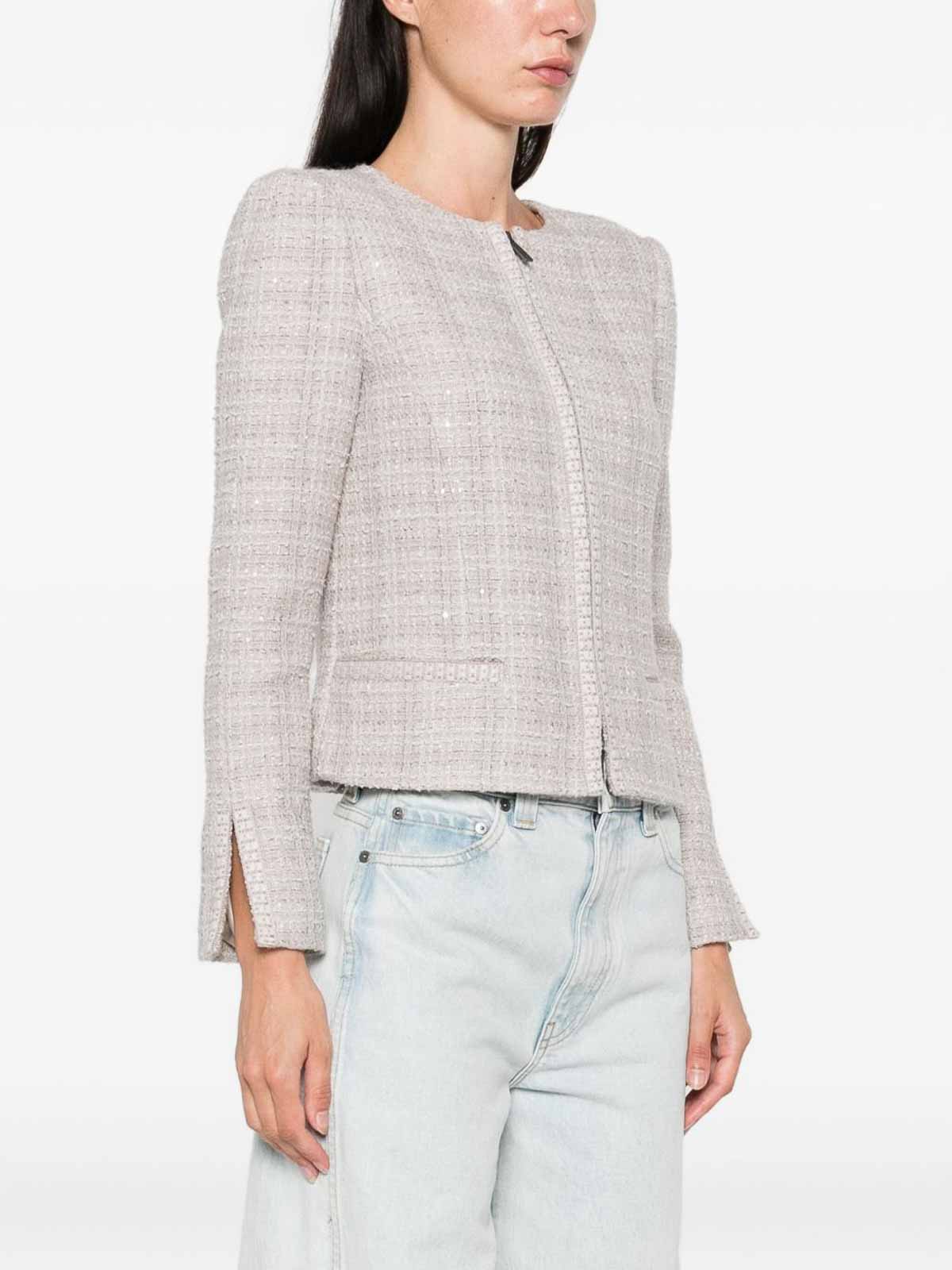Emporio Armani Tweed Sequin-embellished Jacket In Black
