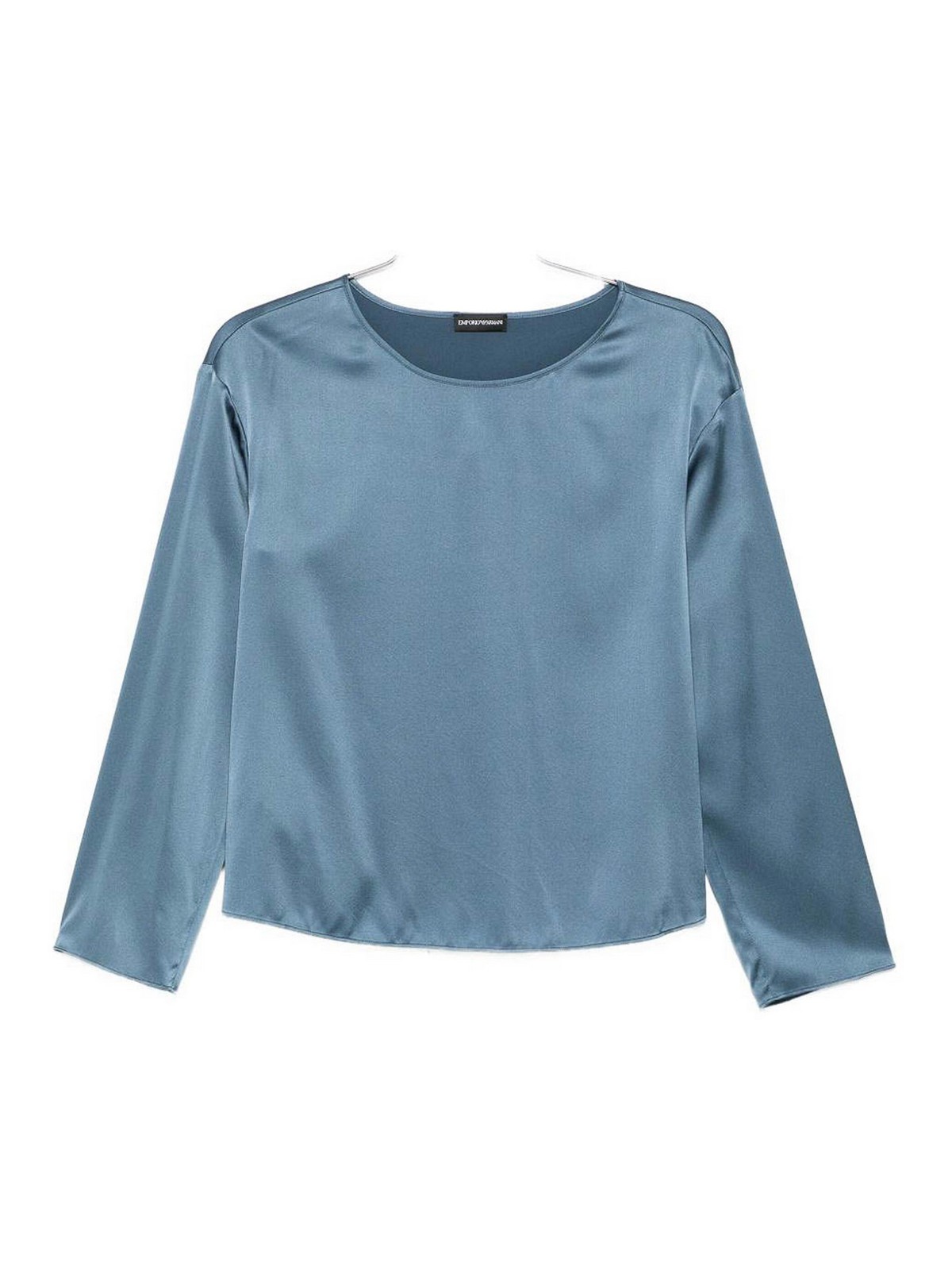 Emporio Armani Satin Three-quarter Sleeve Top In Blue
