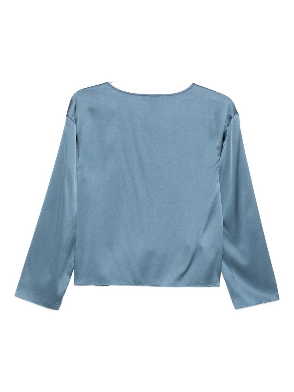 Emporio Armani Satin Three-quarter Sleeve Top In Blue