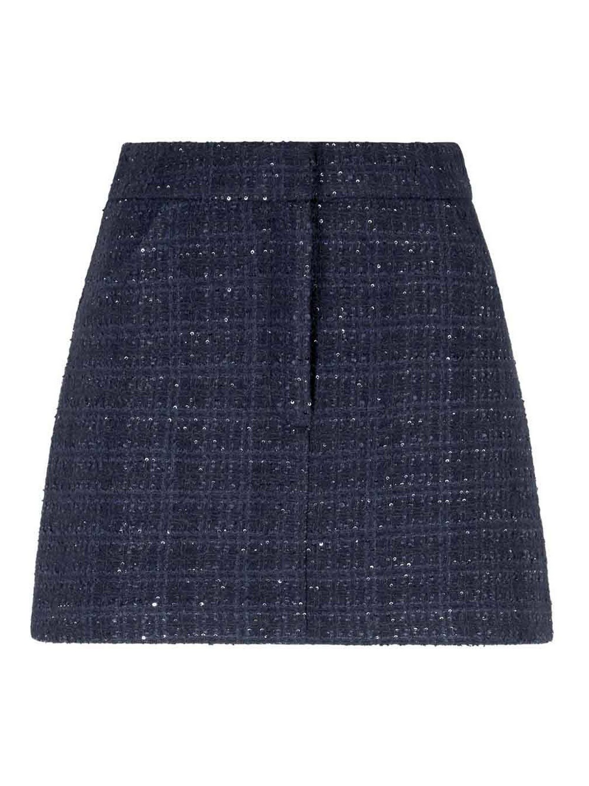 Emporio Armani Lurex Tweed Mini Skirt With Micro Sequins In Blue