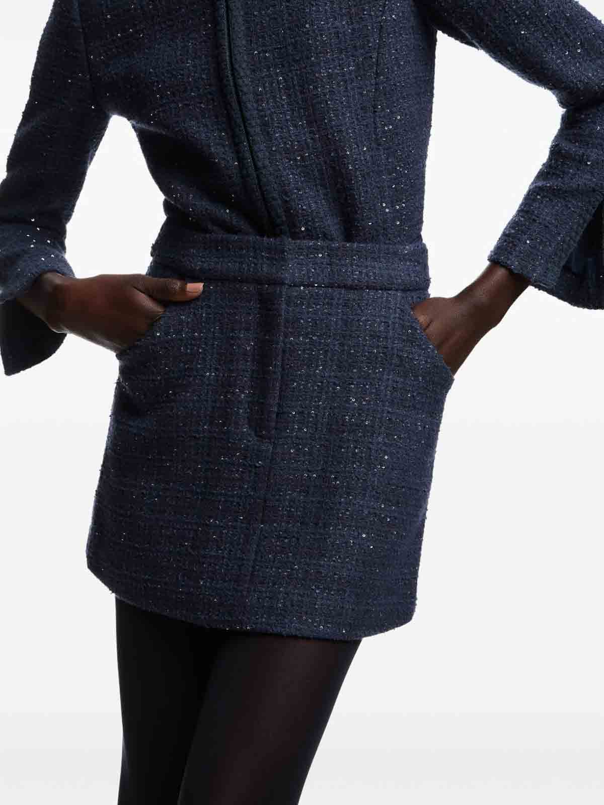 Emporio Armani Lurex Tweed Mini Skirt With Micro Sequins In Blue