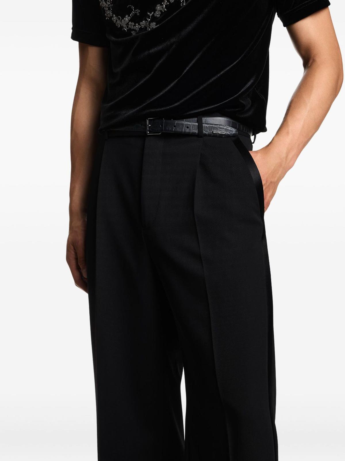 Emporio Armani Pleated Side-stripe Trousers In Black