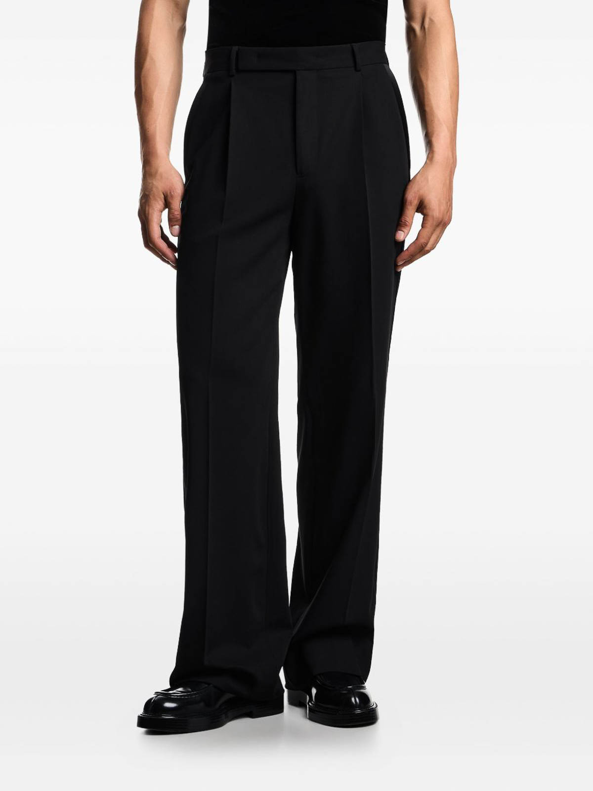 Emporio Armani Pleated Side-stripe Trousers In Black