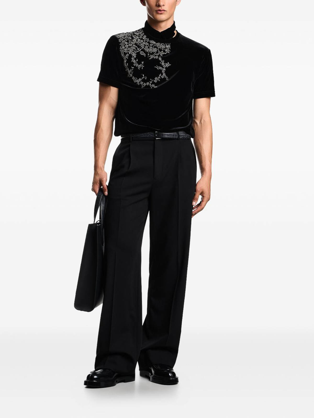 Emporio Armani Pleated Side-stripe Trousers In Black