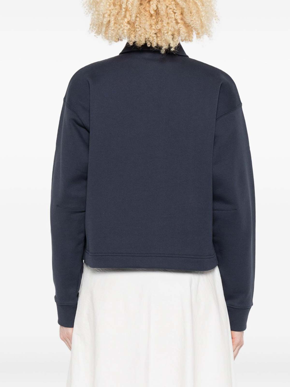 Maison Kitsuné Navy Polo-style Sweatshirt With Logo Patch In Blue