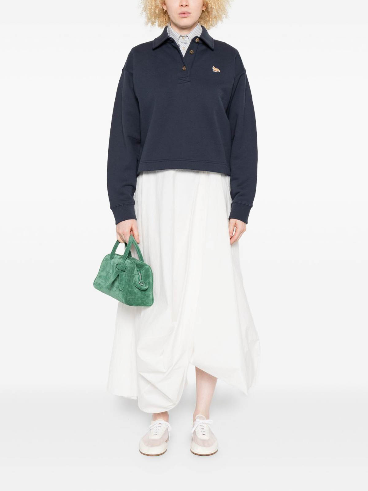 Maison Kitsuné Navy Polo-style Sweatshirt With Logo Patch In Blue