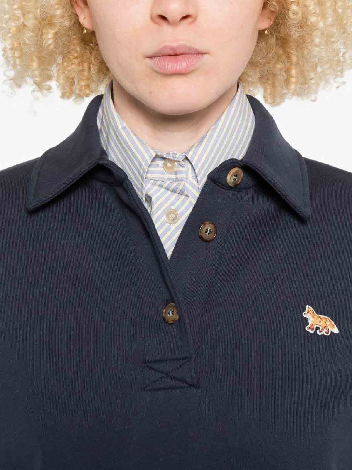 Maison Kitsuné Navy Polo-style Sweatshirt With Logo Patch In Blue