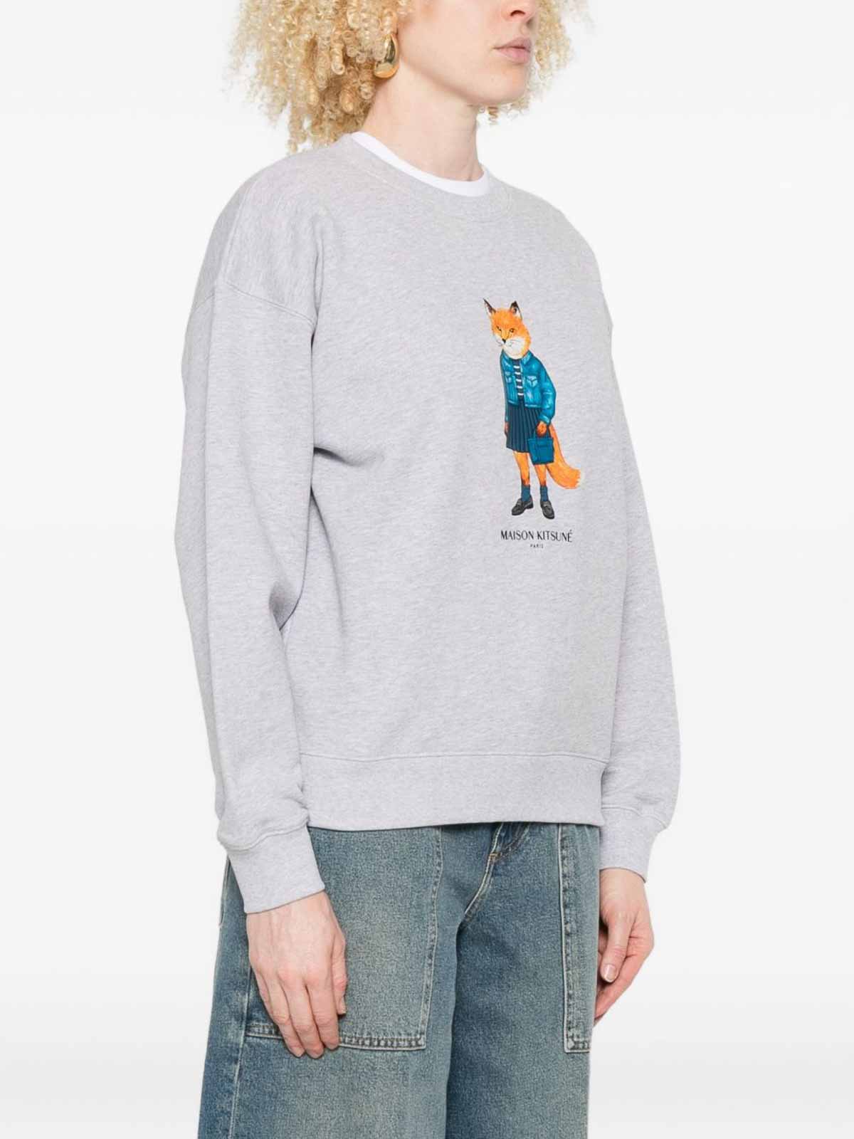 Maison Kitsuné Dressed Fox Cotton Sweatshirt In Gray