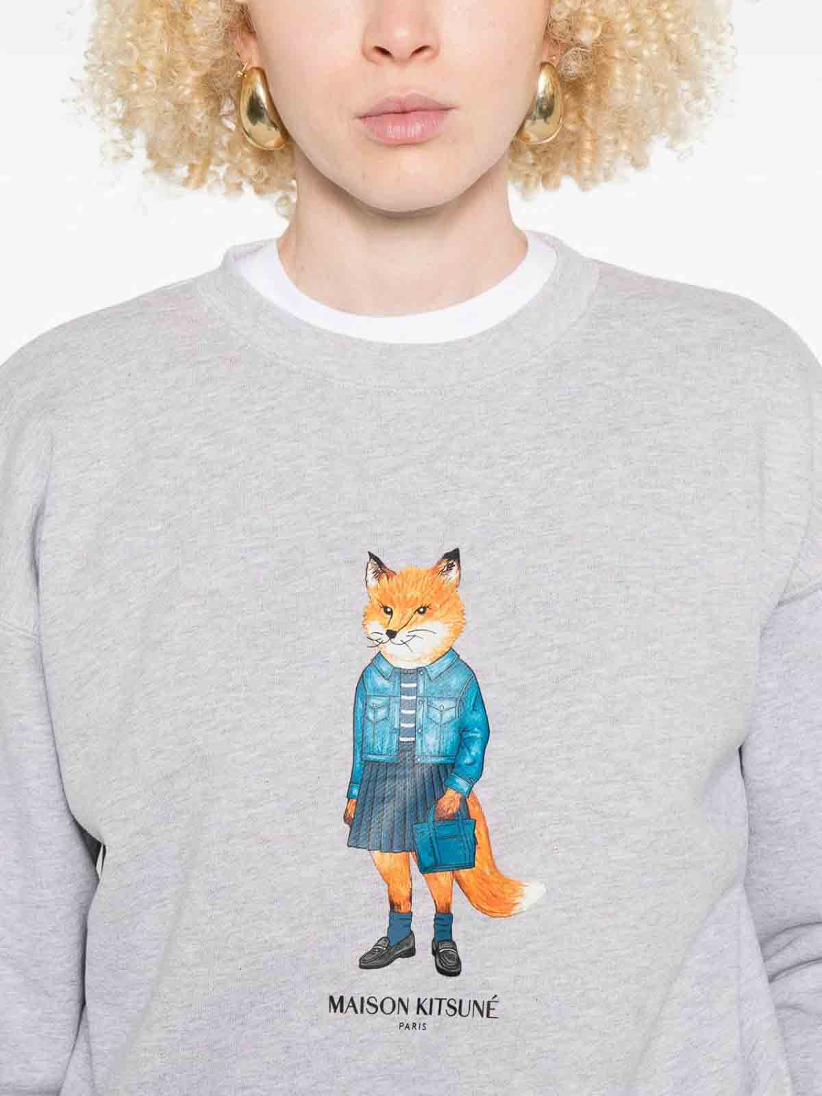 Maison Kitsuné Dressed Fox Cotton Sweatshirt In Gray