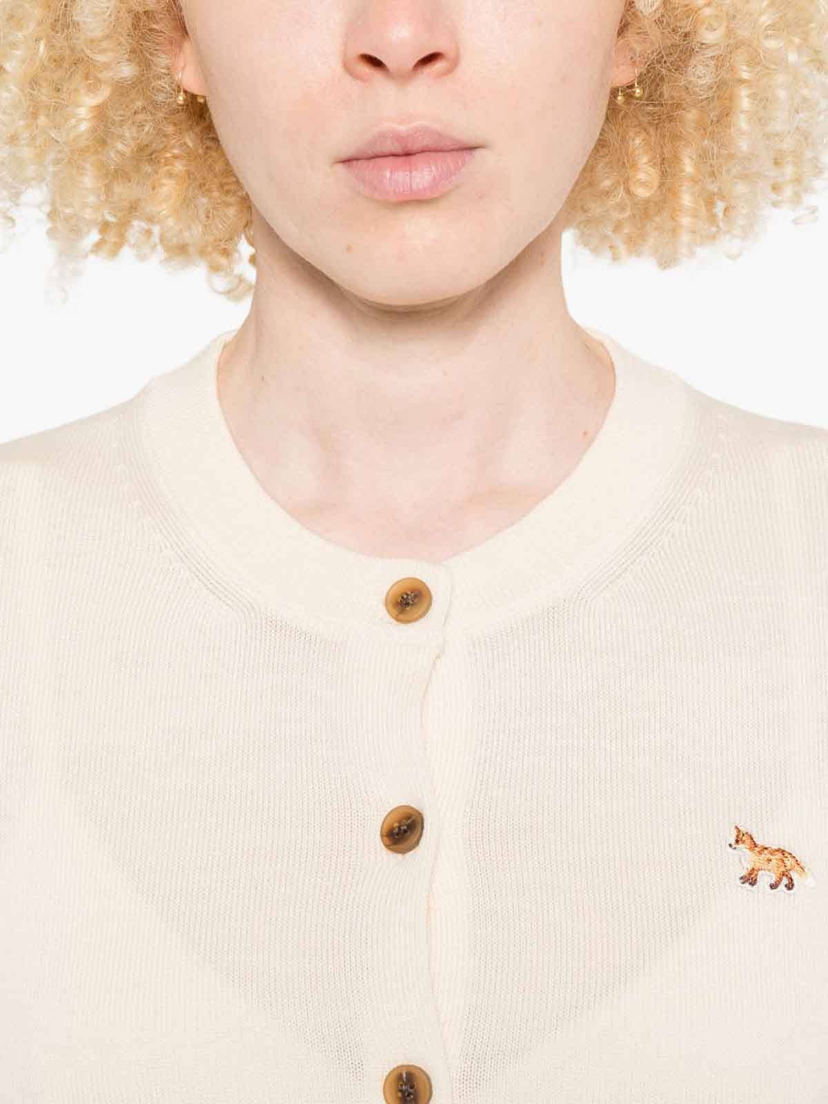 Maison Kitsuné Profile Fox-embroidered Button Cardigan In Neutral