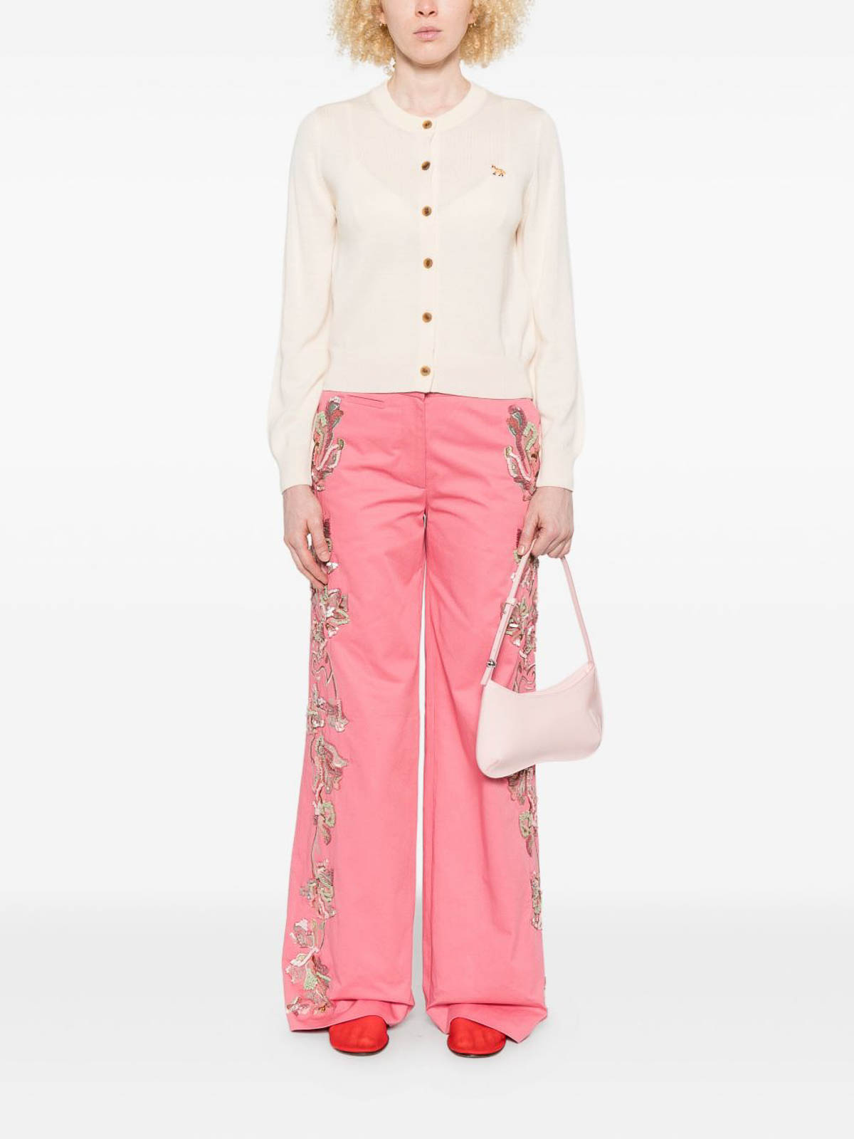 Maison Kitsuné Profile Fox-embroidered Button Cardigan In Neutral